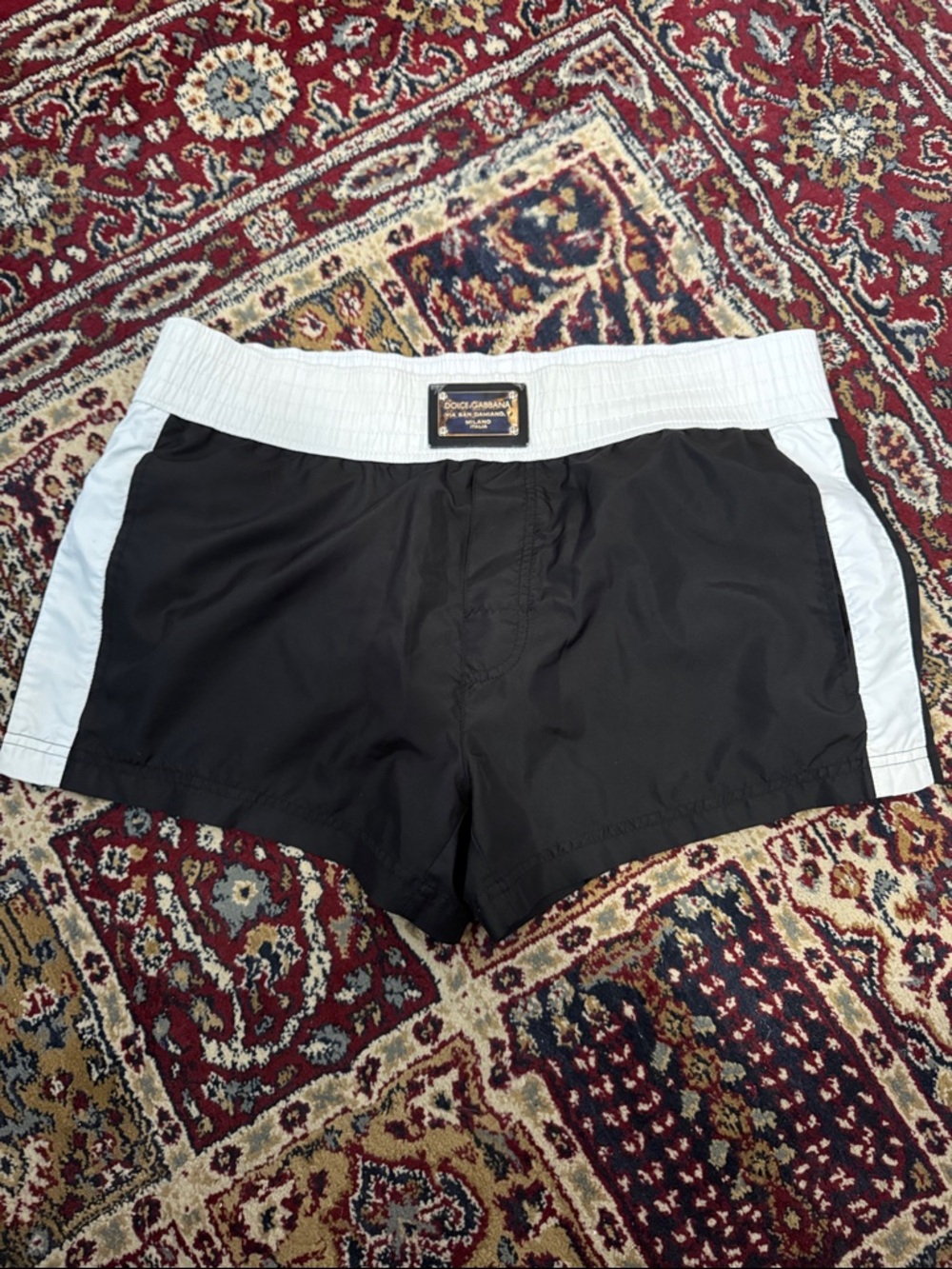 Dolce & Gabbana Black Swim Shorts with White Waistband and Side Panels